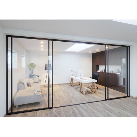 Doors22 Glass Sliding Door | Wayfair Sliding Room Divider, Office Partitions, Glass Room Divider, Sliding Room Dividers, Room Divider Doors, Glass Office, Deco Studio, Sliding Door Systems, Glass Room