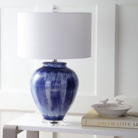 Wayland 26 inch Ceramic LED Table Lamp, Seaside Blue by Jonathan Y Navy Lamps, Jug Lamp, Blue Table Lamp, Blue Lamp, Drum Table, Nightstand Lamp, Cool Floor Lamps, Reactive Glaze, Blue Table