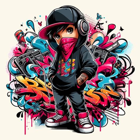 Hip hop boy | Premium Vector #Freepik #vector #graphiti #kid-illustration #ninja-illustration #cartoon-design Freepik Illustration, Street Style Art, Hip Hop Illustration, Cartoon Graphic Design, Graffiti Party, Ninja Illustration, Kid Illustration, Cool Background, Logo Illustration Design