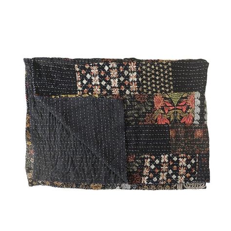 LR Home Dark Night Patchwork Cotton Blend Standard Size Throw Blanket - On Sale - Bed Bath & Beyond - 29769099 Kantha Throw Blanket, Black Throws, Green Checkered, Blanket Black, Handmade Throws, Kandy, Kantha Throw, Handmade Blanket, Family Heirloom