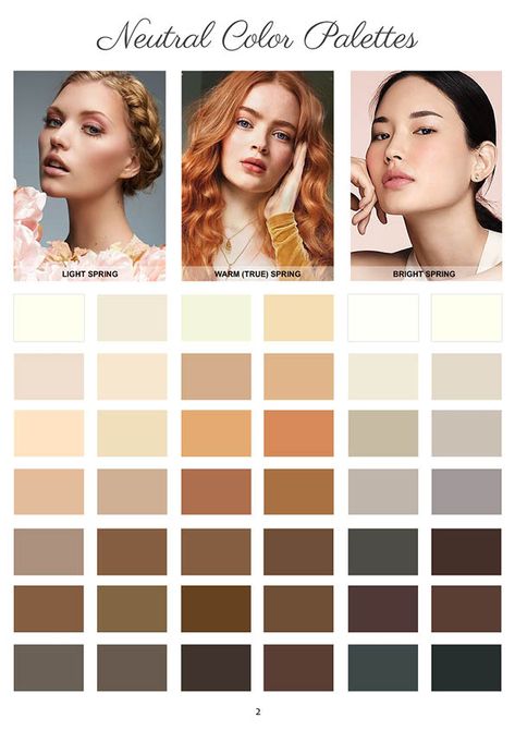 Light Spring Color Palette Neutrals, Bright Spring Color Palette Neutrals, Light Spring Neutrals Color Palettes, True Spring Neutrals, Warm Spring Neutrals, Warm Skin Tone Colors, Clear Spring Palette, Warm Spring Palette, True Spring Color Palette