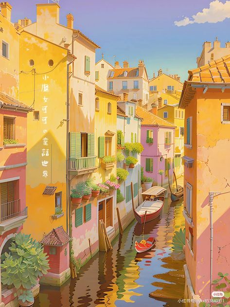 Scenary Draw Reference, Seaside Town Illustration, Town Illustration, Travel Illustration, Anime Scenery Wallpaper, Environment Design, Cute Wallpaper Backgrounds, Anime Background, Environment Concept Art