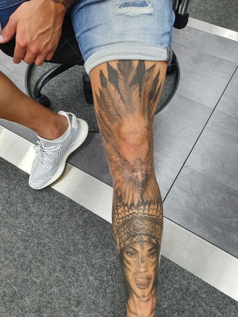 Leg Tattoo Inspiration Men, Tato Leg Men, Front Calf Tattoo Men, Men Shin Tattoo Ideas, Leg Sleeve Ideas Men, Knee Tattoo Men Ideas, Mens Shin Tattoo, Men’s Knee Tattoo, Leg Tattoos Thigh