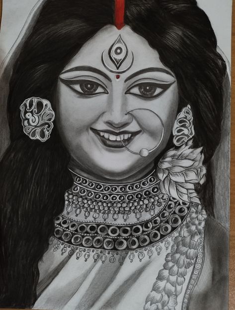 Graphite and charcoal work Durga Maa Portrait, Durga Mata Sketch, Durga Maa Sketch Pencil, Durga Maa Drawing Pencil, Maa Durga Drawing Sketch, Durga Maa Sketch, Maa Durga Sketch, Durga Drawing Art, Parvati Drawing