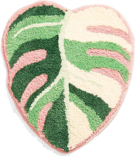 DyeFury Variegated Monstera Leaf Bathroom Rugs-Tropical Monstera Shaped Cute Bath Mat for Bathroom Decor Aesthetic Non Slip Plant Rug Washable Trendy Pink Green Shower Mat 24''x20'' Green And Pink Bathroom, Bathroom Decor Aesthetic, Leaf Bathroom, Green Bathroom Rugs, Plant Rug, Blue Bathroom Rugs, Unique Bath Mats, Pug Artwork, Green Bath Mat