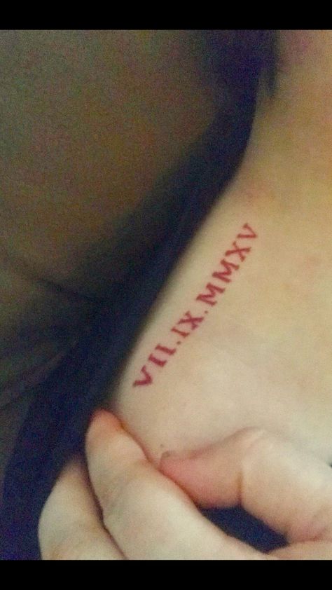 Sons birthday Roman numeral tattoo in his birthstone color Ruby for July Roman Numeral Tattoo, Numeral Tattoo, Roman Numeral Tattoos, Tattoo World, Birthstone Colors, Roman Numeral, Sons Birthday, Roman Numerals, Tattoo Quotes