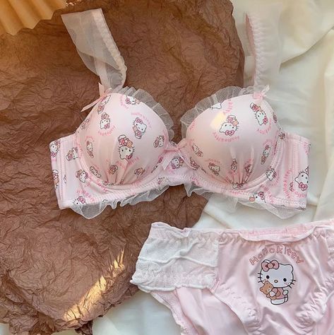 Sanrio Mini Lingerie Set Hello Kitty Lace Bowknot Bra Cute Girl Bra Panties Without Steel Rings Push Up Comfy Underwear Gift🌏🔥💥 Panties Bra, Cartoon Hello Kitty, Pink Wallpaper Hello Kitty, Pretty Bras, Hello Kitty Sanrio, Cute Bras, Bra And Panty Sets, Bras And Panties, Bra Set