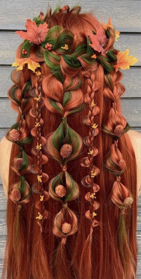 Woodland Fairy Hair, Mushroom Hairstyle, Nature Hairstyles, Waterfall Hairstyle, Underneath Hair Color Ideas, Underneath Hair Color, Growing Out Bangs, Diy Updo, Festival Braids