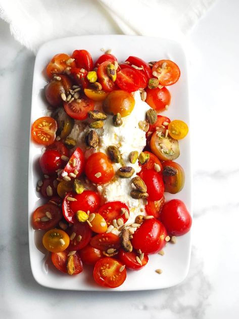 Easy Tomato and Ricotta Salad • Keeping It Simple Blog Ricotta Salad, Easy Homemade Tomato Soup, Tomato And Ricotta, Fresh Ricotta, Pistachio Salad, Delicious Salad Dressings, Cherry Tomato Sauce, Tomato Soup Homemade, Tomato Salad Recipes