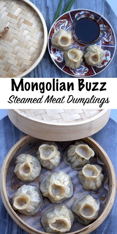 Mongolian Buuz ~ Steamed Meat Dumplings Meat Pockets, Mongolian Food, Mongolian Recipes, Steamed Meat, Beef Dumplings, Meat Dumplings, Chicken Spring Rolls, Steamed Dumplings, Appetizer Dishes