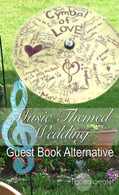 Cymbal of Love guest book idea for a music-themed wedding or retirement. | More at I Gotta Create! Congrats Wishes, Music Theme Wedding, Theme Wedding Ideas, Wedding Ceremony Music, Wedding Reception Music, Wedding Reception Guest, Wedding Musicians, Music Wedding, Music Themed Parties