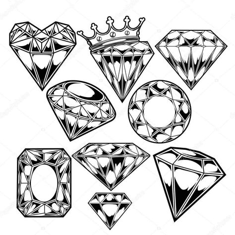 Small Tattoos Traditional, Tattoos Celtic, Diamond Tattoo Designs, Crown Tattoo Design, Tattoos Mandala, Tattoo Outline Drawing, Diamond Vector, Diamond Tattoos, Diamond Drawing