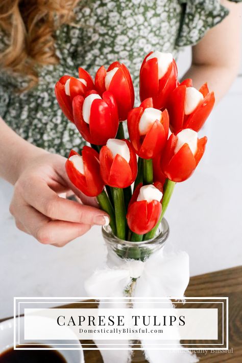 Mini Mozzarella Balls, Spring Appetizers, Tulips Bouquet, Quick Appetizers, Charcuterie And Cheese Board, Tulip Bouquet, A Goat, Mothers Day Brunch, Cherry Tomato