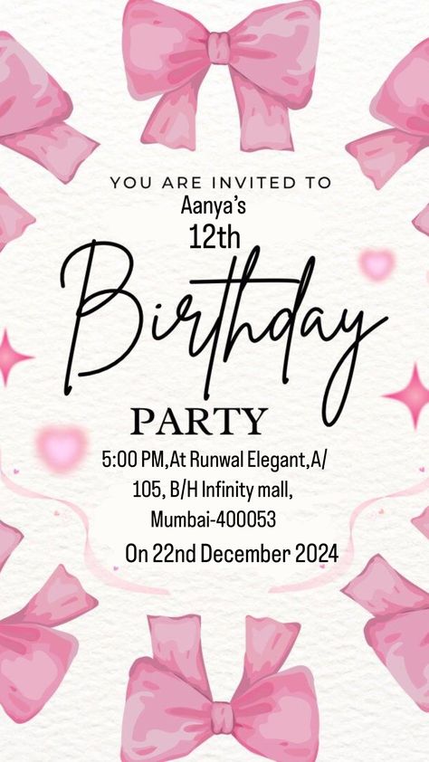 Invation Ideas Birthdays, 14th Birthday Invitations, Birthday Invitations Ideas, Online Birthday Invitations, 13th Birthday Invitations, 14th Birthday, Birthday Invitations Girl, 12th Birthday, 13th Birthday