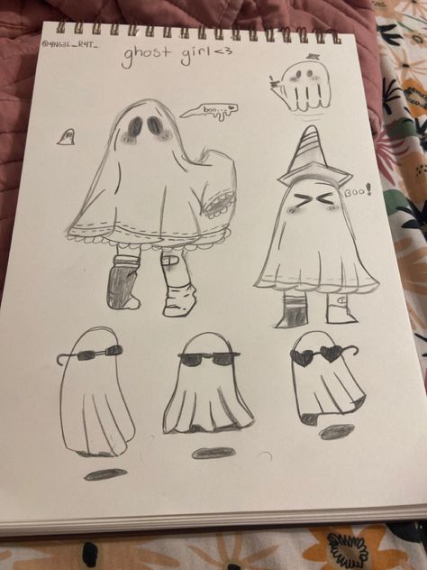 Cute Ghost People Drawings, Doodle Sketchbook, Ghost Drawing, Emoji Drawings, Cute Eyes Drawing, Drawing Ideas List, Cute Easy Doodles, Hand Drawing Reference, Cat Doodle