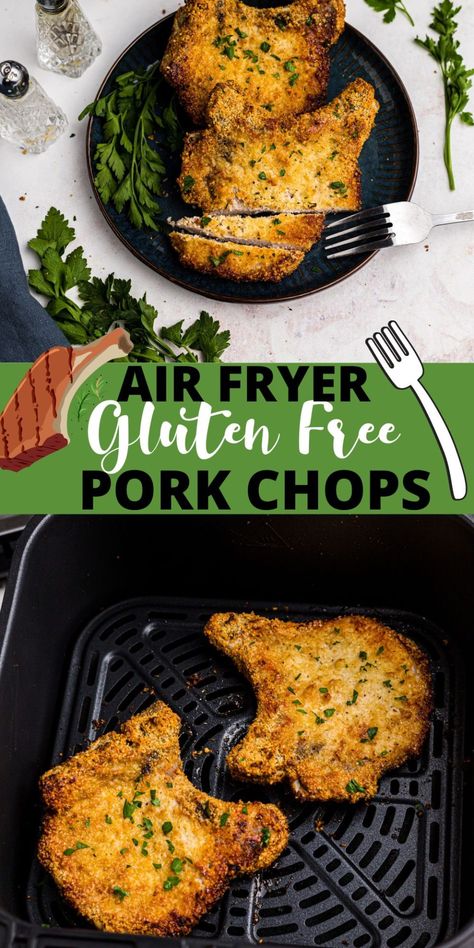 Gluten Free Fried Pork Chops, Gluten Free Breaded Pork Chops, Gluten Free Pork Chop Recipes, Air Fryer Gluten Free Recipes, Gluten Free Air Fryer Recipes, Gluten Free Pork Chops, Air Fryer Gluten Free, Panko Pork Chops, Paleo Pork Chops