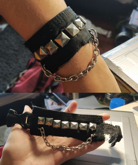 Diy Punk Bracelet, Punk Bracelets Diy, Diy Alternative Jewelry, Emo Diy Crafts, Diy Punk Accessories, Diy Punk Jewelry, Grunge Diy Clothes, Emo Crafts, Goth Jewelry Diy