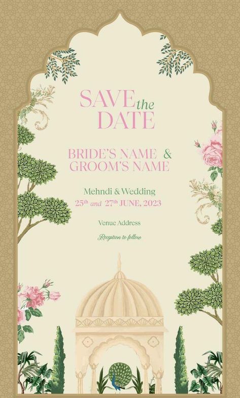 Wedding Card Theme Invitation Ideas, Album Cover Invitation, Mughal Garden Illustration, Wedding Card Template Background, Wedding Invite Background, Mehendi Invite, Mughal Wedding, Wedding Card Illustration, 2025 Inspiration