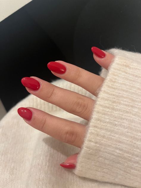 Cherry Red Oval Nails, Oval Red Acrylic Nails, Red Gel Extension Nails, Red Oval Christmas Nails, Red Oval Nails Short, Red Nails Biab, Short Oval Red Nails, Soft Red Nails, Short Round Red Nails