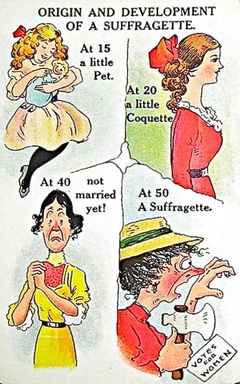 20 Anti-Suffrage Postcards That Will Remind You How Far We've Come - Memebase - Funny Memes Anti Suffrage, Suffragette Movement, Anti Feminist, Women’s Rights, Propaganda Posters, Women In History, Social Issues, Womens Rights, Satire