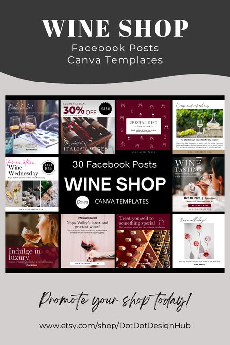 Wine Shop Facebook Post Canva Templates - Looking for eye-catching Wine Shop Facebook post templates with Real Text? Our professionally designed social media templates are perfect for showcasing your finest wines and engaging with your audience on Facebook. Perfect for small-scale wineries and wine retailers, our templates will help you promote your products and drive sales on Facebook page and Facebook Group. Facebook Page Template, Wine Marketing, Facebook Ads Design, Business Facebook Page, Facebook Post Template, Wine Shop, Facebook Post, Social Media Templates, Facebook Ad