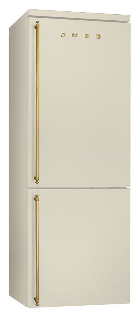 Cream Gold Kitchen, Gold Fridge, Display Refrigerator, Vintage Fridge, White Fridges, Smeg Fridge, Fridge Top, Kitchen Fridges, Aesthetic Kitchen