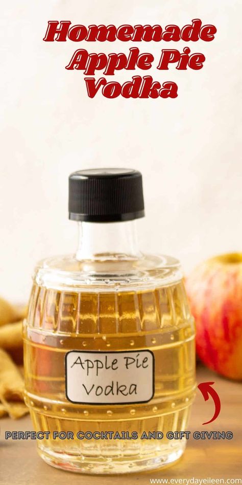 Homemade Apple Pie Vodka, made with fresh spices to make an aromatic and delicious flavored vodka. This is a great addition to apple cider, sangria, martinis, and apple cider vodka slush. Make a batch and place in mason jars for gifts to family and friends. A great hostess gift. #homemadeapplepievodka #homemadeflavoredvodka #fallcocktails #everydayeileen Apple Pie Vodka, Apple Pie Drink, Homemade Chocolate Bark, Apple Pie Cocktail, Vodka Slush, Pecan Crusted Chicken, Apple Vodka, Cider Sangria, Apple Cider Sangria