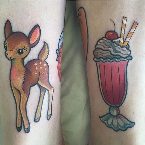 Milkshake Tattoo, Pretty Tattoo, Cute Deer, Girly Tattoos, American Traditional, Pretty Tattoos, Cool Tattoos, Tatting, Piercings