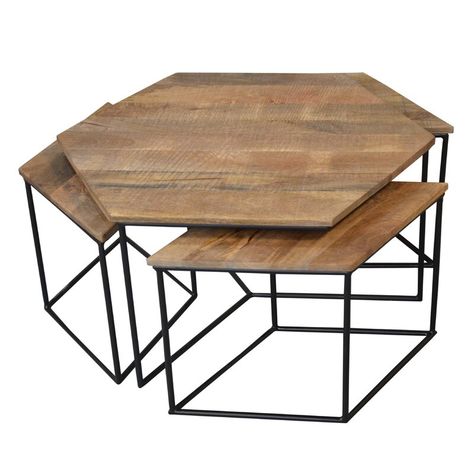 Foundry Select Antora Occasional 4 Piece Coffee Table Set | Wayfair Wooden Coffee Tables, Hexagon Table, Occasional Tables, Industrial Coffee Table, Coffee Tables For Sale, Nesting Coffee Tables, Wooden Coffee Table, Occasional Table, Coffee Table Setting