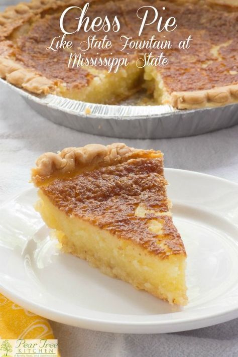 Chess Pie Recipe. Rich southern pie made with simple ingredients butter, sugar, and eggs.custard pie. This one hails from Mississippi State University. #recipe #pie #chess #southern #hailstate #msstate #Southern French Coconut Pie, Buttermilk Pie Recipe, Coconut Pie Recipe, Southern Pies, Chess Pie Recipe, Just Pies, Buttermilk Pie, Chess Pie, Coconut Pie