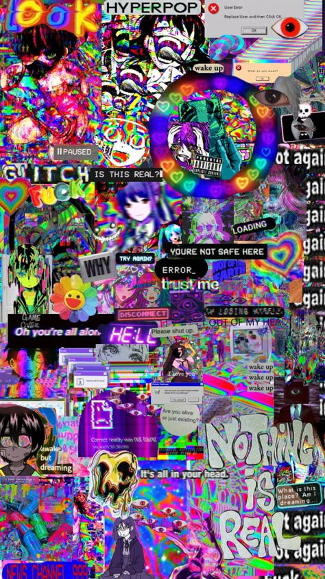 #hyperpop #glitchcore #gameover #dissasociation #surrealism #loud #tvhead #brightcolors Different Core Aesthetics, Hyperpop Wallpaper, Hyper Pop, Eyestrain Art, $b Wallpaper, Vaporwave Wallpaper, Celestial Art, Mia 3, Rainbow Wallpaper