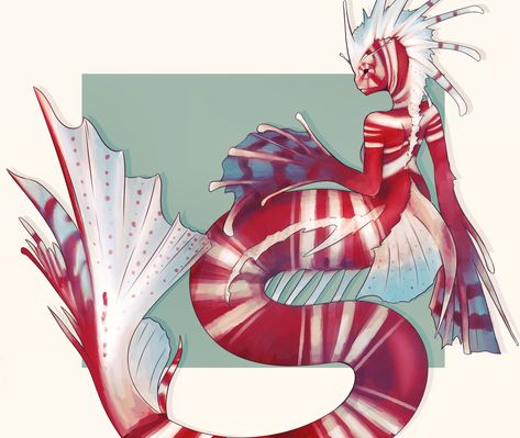 Mermaid Life Cycle, Lionfish Character Design, Lionfish Aesthetic, Lion Fish Mermaid, Lionfish Mermaid, Mermen Art, Merfolk Art, Water Campaign, Mer People