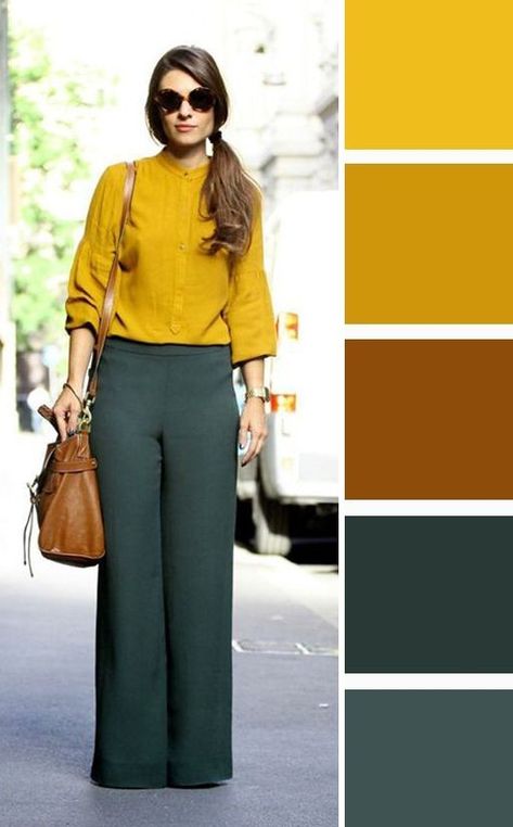 Colour Combinations Fashion, Color Combos Outfit, Color Blocking Outfits, Color Combinations For Clothes, Yellow Shirt, Yellow Outfit, Easy Trendy Outfits, Fashion Attire, Green Pants