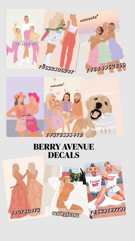 BLOXBURG DECALS (non are mine)🎂💐💕 #preppy #fyp #pinterest Bloxburg Morden Decal Codes, Sunset Decals Bloxburg, Preppy Room Bloxburg, Bloxburg People Decals, Garage Decals Bloxburg, Blockburg Decals Codes, Blockburg Decals, Berry Avenue Decals, Cute Bloxburg Decals