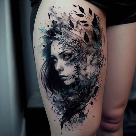 Beautiful Thigh Tattoo Design For Women #tattooideas #tattooideasforgirls #tattooideasforguys #womenstattoo #tattoodesign #tattoostyle Thigh Piece Tattoos, Tattoo Design For Women, Cover Up Tattoos For Women, 42 Tattoo, Cute Thigh Tattoos, Backpiece Tattoo, Thigh Tattoo Designs, Realistic Tattoo Sleeve, Tattoos For Women Half Sleeve