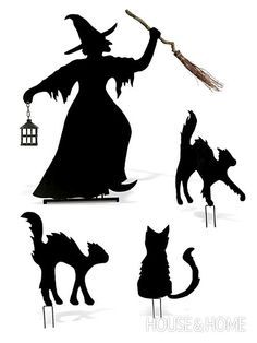 Martha+Stewart+Halloween+Witch+Silhouette+Template Halloween Decorations House, Martha Stewart Halloween, Outdoor Holiday Decorations, 3d Templates, Outdoor Halloween Decorations, Halloween Outside, Witch Silhouette, Casa Halloween, Halloween Templates