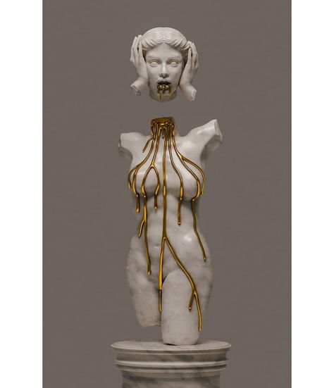 Oliver Marinkoski Regnul Animal, Gold Statue, Classic Sculpture, Greek Statues, Art Appliqué, Greek Sculpture, Marble Statues, Art Appreciation, Weird Art