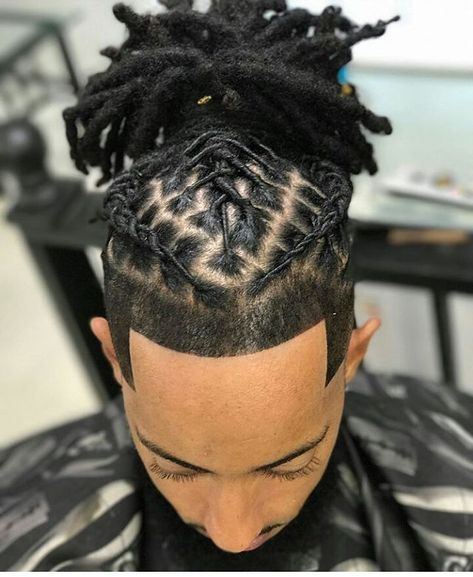 Dreads Styles Men Short, Male Loc Updo Styles, Mens Loc Styles With Shaved Sides, Mens Long Dreadlock Styles, Black Male Loc Hairstyles, Dread Head Styles Men, Men’s Loc Updo, Man Bun Loc Styles, Styled Dreads For Men