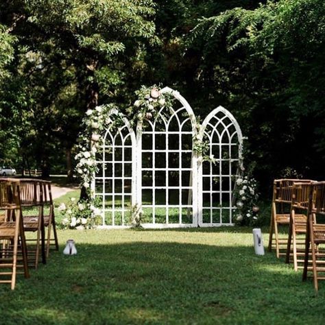 Sisters Vintage Rentals on Instagram: “Cathedral Windows as a backdrop? Our Graysen Arches make such a beautiful statement. Center arch stands 9’ tall with side arches at 8’.…” Cathedral Window Backdrop, Wedding Arch Background, Cathedral Arch Wedding Backdrop, Cathedral Window Wedding Backdrop, Cathedral Wedding Arch, Stained Glass Wedding Arch, Window Arbor, Stained Glass Arch, Diy Backdrop Stand