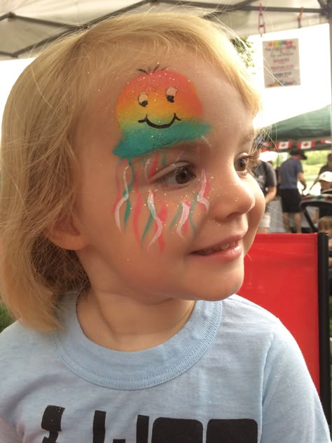 Jelly Fish Under The Sea Face Painting Easy, Jelly Fish Face Painting, Underwater Face Painting, Summer Face Painting Ideas For Kids, Under The Sea Face Painting, Under The Sea Face Paint, Jellyfish Face Paint, Jelly Fish Mermaid, Ocean Face Paint