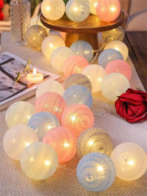 Cotton Ball String Lights, Cotton Ball Lights, Christmas Fairy Lights, String Ball Lights, Lantern String Lights, Garden Party Decorations, Princess Room, Cotton Balls, Christmas Fairy