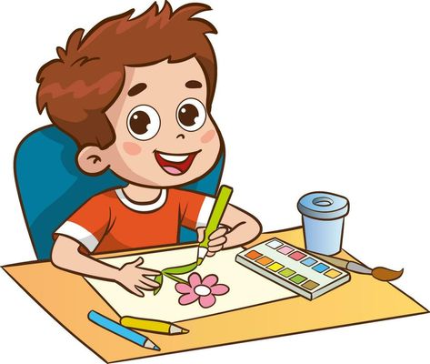 cute children painting cartoon vector Action Words With Pictures, Action Cartoon, Writing Images, Children Painting, Action Pictures, Painting Cartoon, English Learning Books, Kids Worksheets Preschool, Preschool Colors