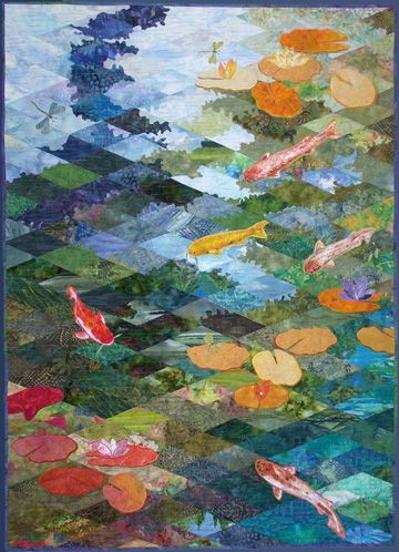 Koi In A Pond Quilt Quilted Painting, Interesting Quilts, Artistic Quilts, Art Quilt Patterns, Quilt Painting, Art Quilt, Quilt Art, Asian Quilts, Watercolor Quilt