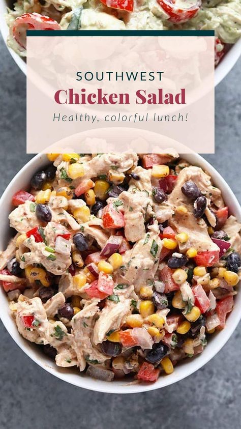 Old Bay Chicken Salad, Healthy Lunch Ideas With Shredded Chicken, Healthy Salads Without Lettuce, Clean Eating Chicken Salad, Week Long Salad, How To Pack A Salad For Lunch, Shredded Chicken Salad Recipe Healthy, Colorful Dinner Recipes, Easy Healthy Summer Recipes