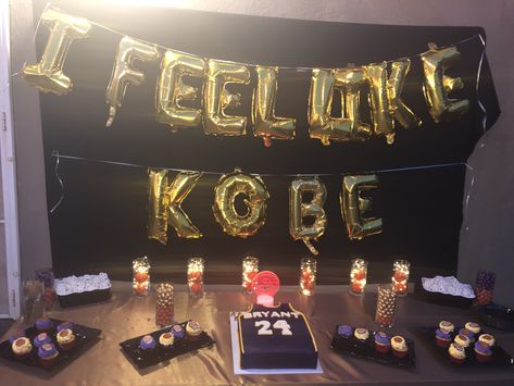 Lakers & KOBE themed dessert table 24th Kobe Birthday Ideas, Kobe Party Theme, Kobe 24th Birthday Theme, Kobe Bryant Themed Birthday Party, Kobe Year Birthday Ideas, Kobe Bryant Birthday Theme, Kobe Bryant Birthday, 24th Birthday Cake, Golden Bday