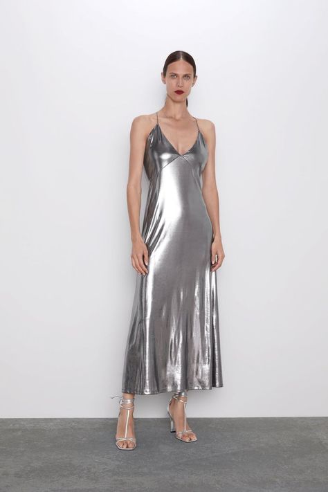 10 Fall Trends We're Already Buying at Zara in 2019 | Who What Wear Blue Metallic Dress, Zara Fall, Straps Dress, Dress Zara, Strappy Dresses, Metallic Dress, Scarlett Johansson, Who What Wear, Zara Dresses