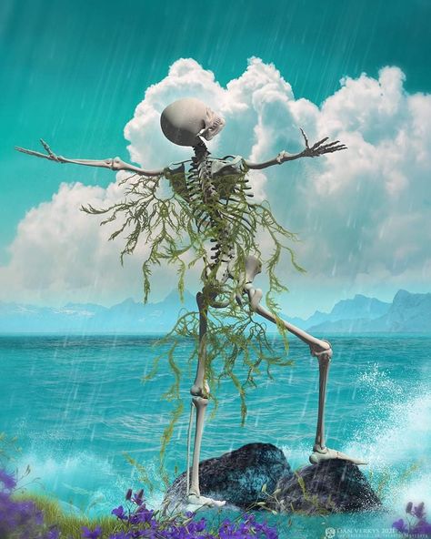 The Art of Dan Verkys #art #danverkys #skeleton Skeleton Island, Summer Skeleton, Meditation Pictures, Skeleton Wallpaper, Pix Art, Skeleton Art, Hippie Wallpaper, Summer Rain, Picture Illustration