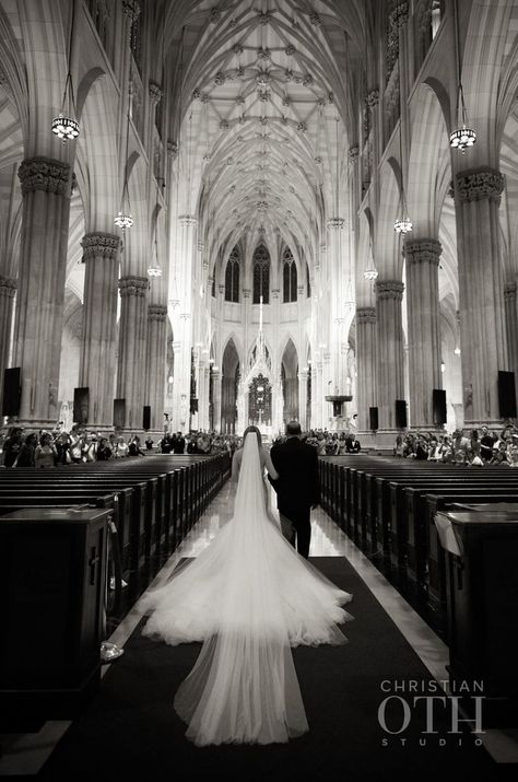 Bride Entrance Photography, Wedding Dress With Big Train, Dramatic Cathedral Wedding, Dramatic Veil Photo, Wedding Venue Cathedral, Cathedral Veil Photography, Cathedral Wedding Pictures, Cathedral Wedding Photography, Church Wedding Dress Catholic