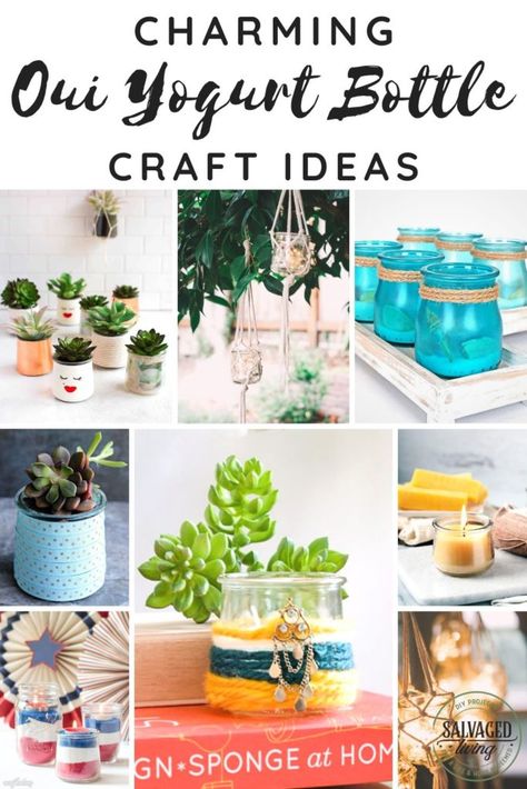 Gather a list of ideas to craft with your left over Oui yogurt jars. THESE INSPIRING Oui yogurt jar craft ideas will give you a ton of DIY project inspiration to tackle some budget friendly home decor accessories. #ouiyogurt #ouicraftideas #DIYaccessories Repurpose Small Glass Jars, Crafts With Oui Yogurt Jars, Oui Yogurt Jars Ideas, Leftover Yogurt, Oui Jars, Oui Yogurt, Bottle Craft Ideas, Yogurt Jars, Upcycle Crafts