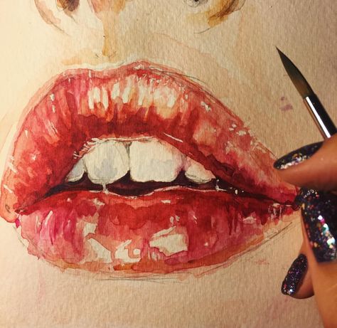 Painting Of Lips, Lips Painting, Sketch Watercolor, A Level Art Sketchbook, Painting Sketch, A Level Art, Art Prompts, Canvas Art Painting, Portrait Drawing